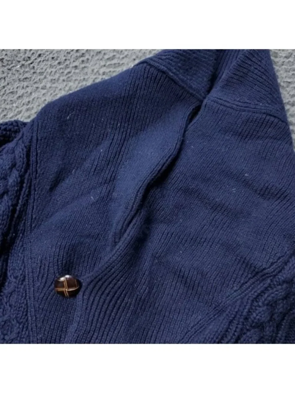 J. Crew Sweater Men Large Cotton Knit Cable Fisherman Button Cowl Pullover Blue